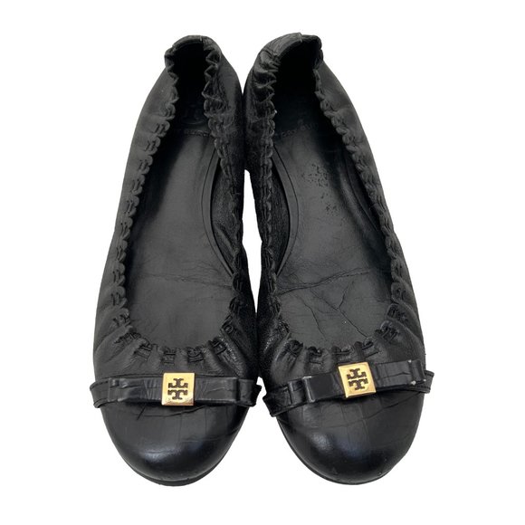 Tory Burch Black Eddie Bow Ballet Flats 9 - Picture 1 of 10